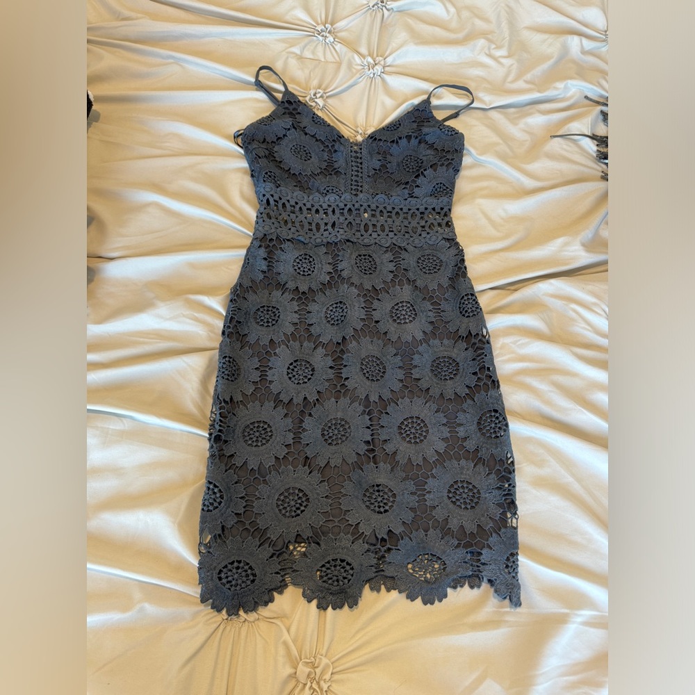Aqua Floral Crochet Dress Navy